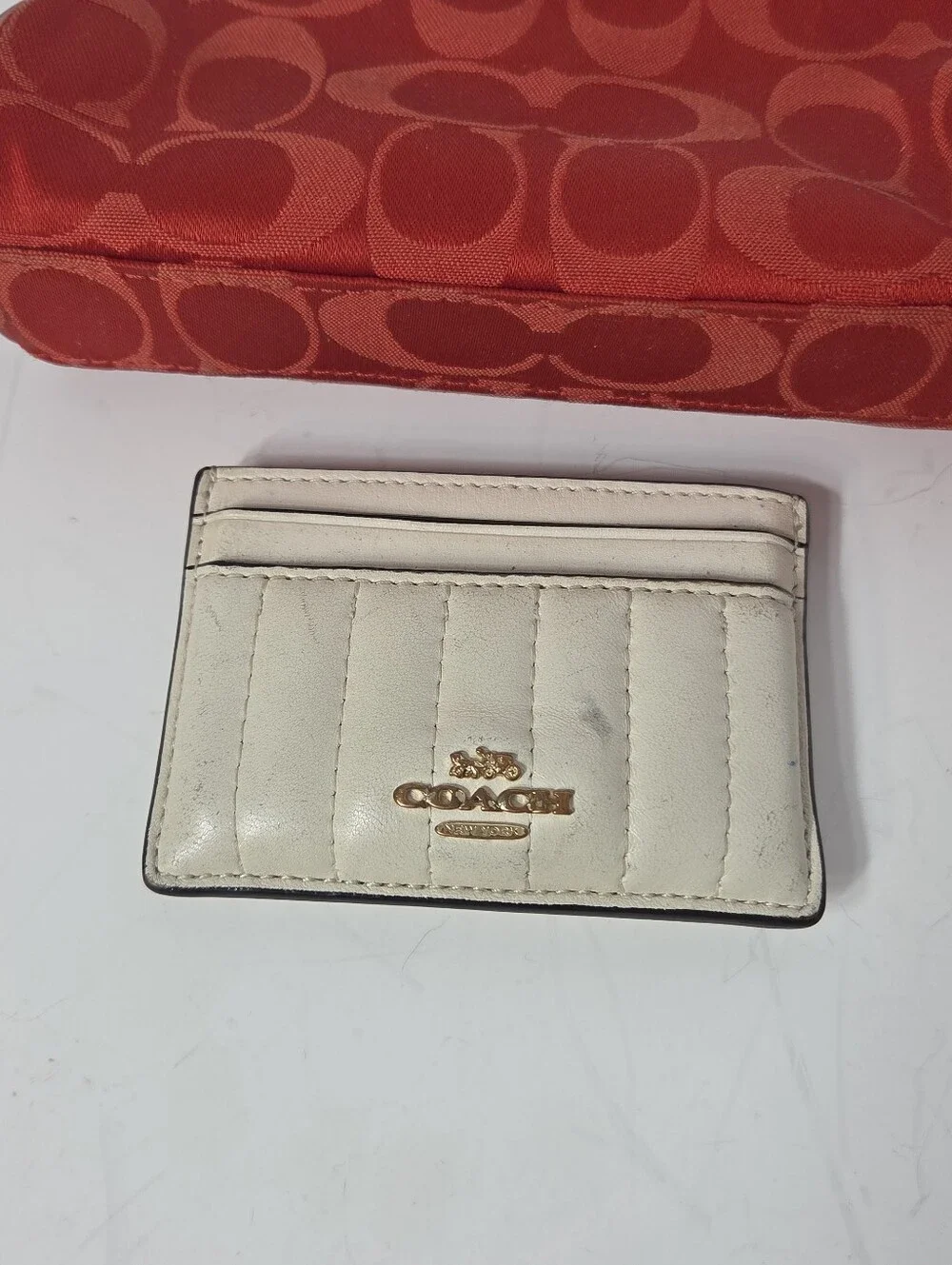 coach for estee lauder red canvas cosmetic case limited edition holiday 2010